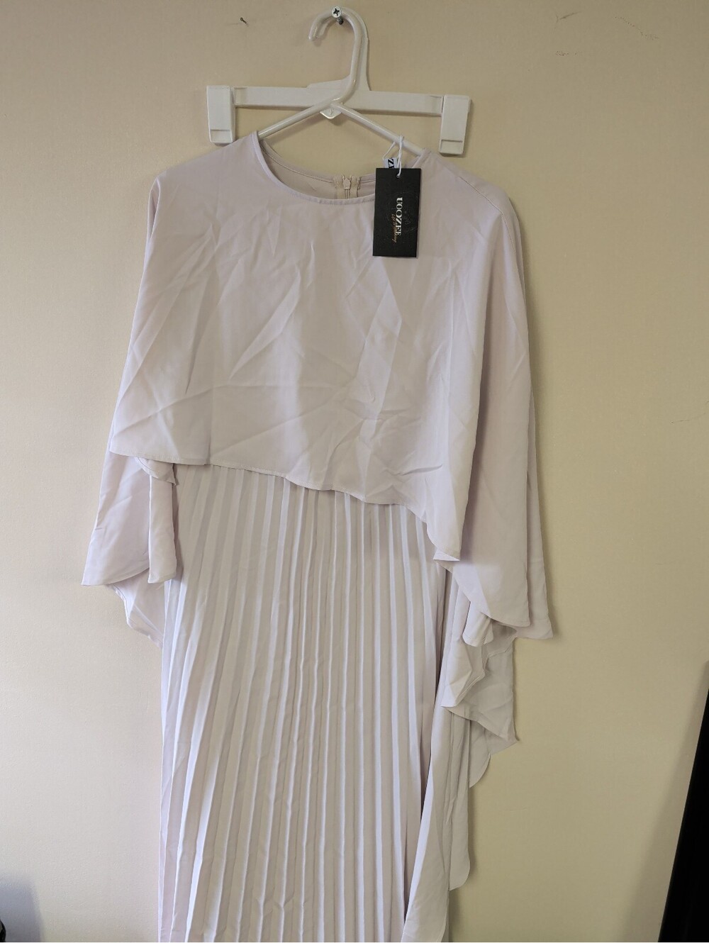 Uoozee XL Elegant Pleated Long Dress with Cape Overlay - Cream - Picture 2 of 8